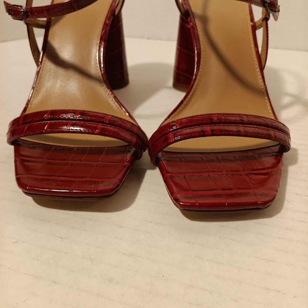 Sam Edelman Kit Sandal Womens 10 Burgundy Croc Embossed Square Toe Block Heel - Picture 4 of 9